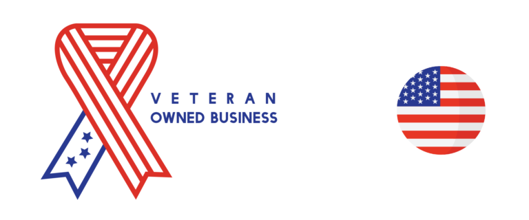 An American flag and a seal of Veteran-Owned Business